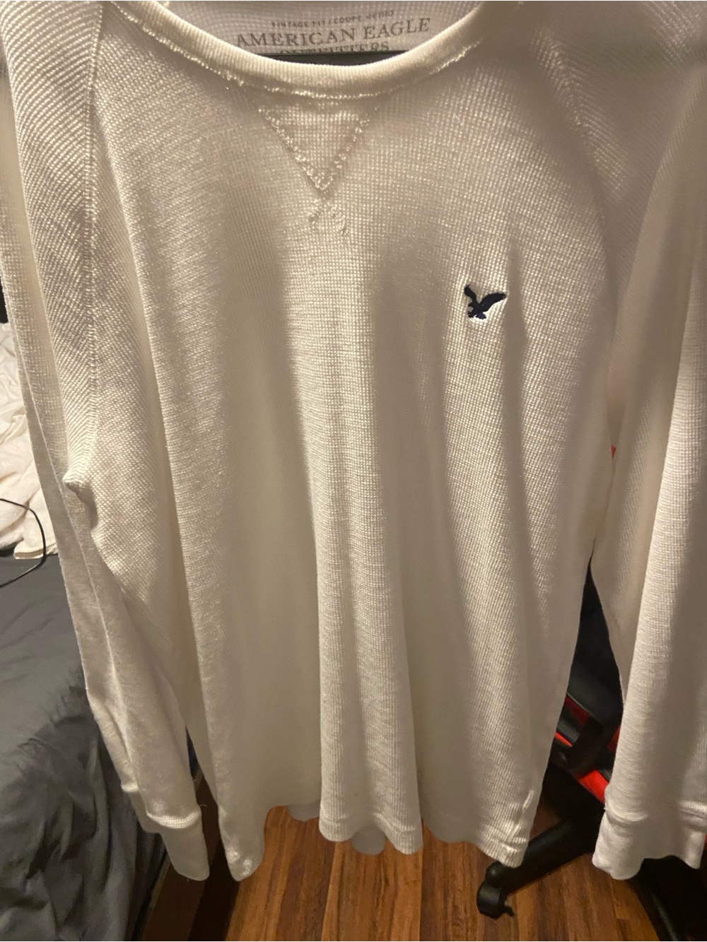 American Eagle Outfitters Men’s Cream Long-Sleeve Waffle Thermal Sweater